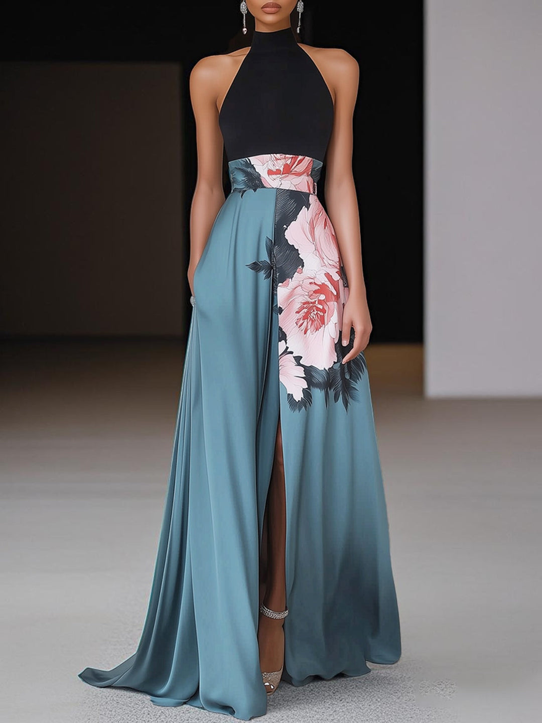 Selina | Damen Ärmelloses Maxikleid mit Blumenprint und Seitenschlitz