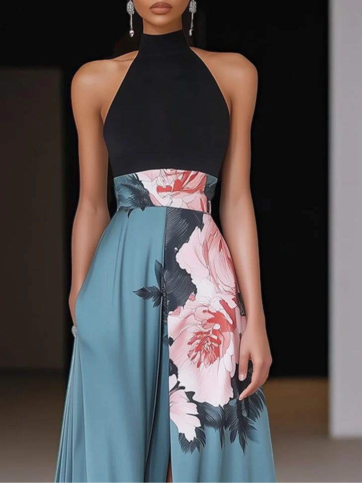 Selina | Damen Ärmelloses Maxikleid mit Blumenprint und Seitenschlitz