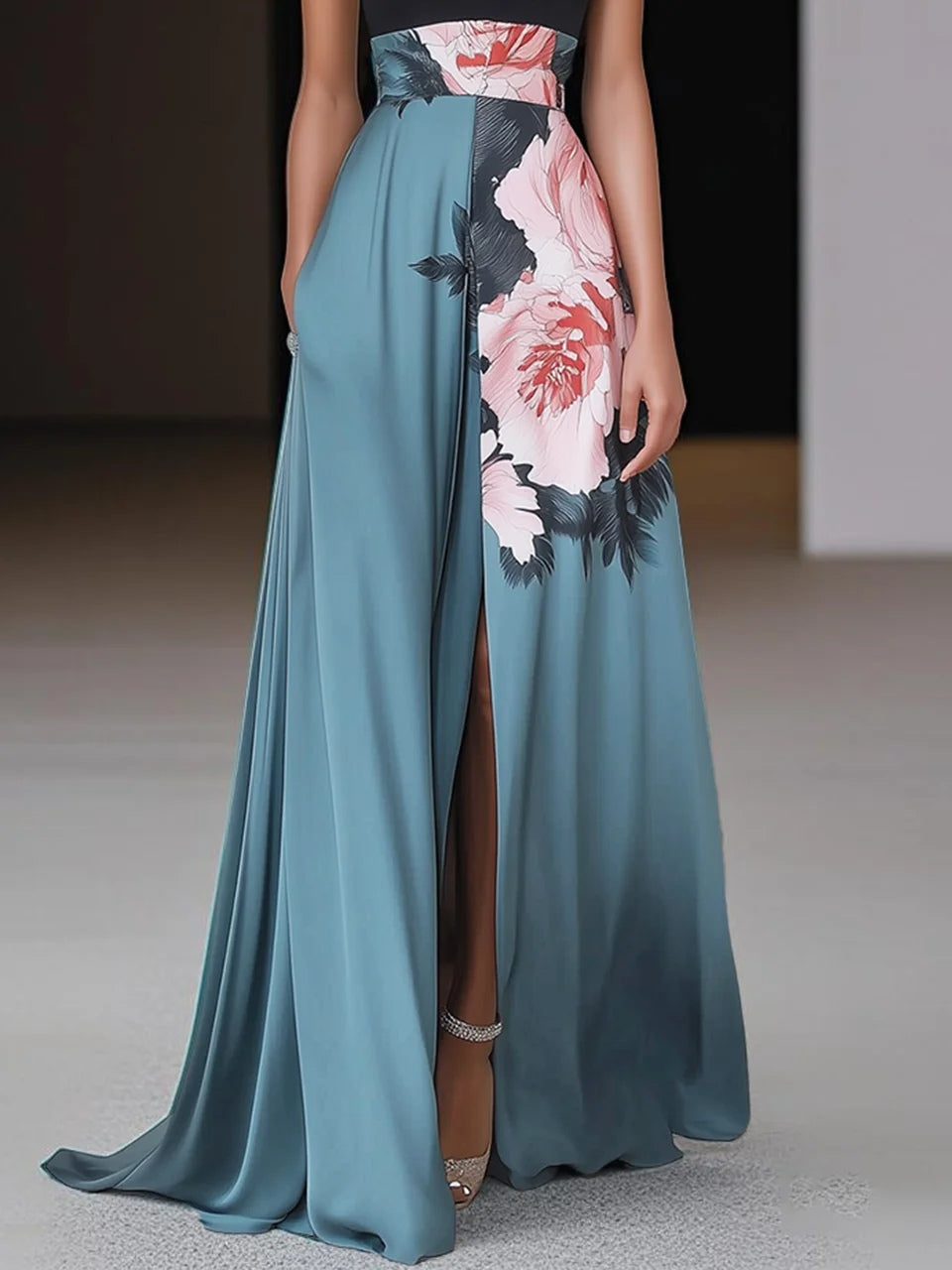 Selina | Damen Ärmelloses Maxikleid mit Blumenprint und Seitenschlitz