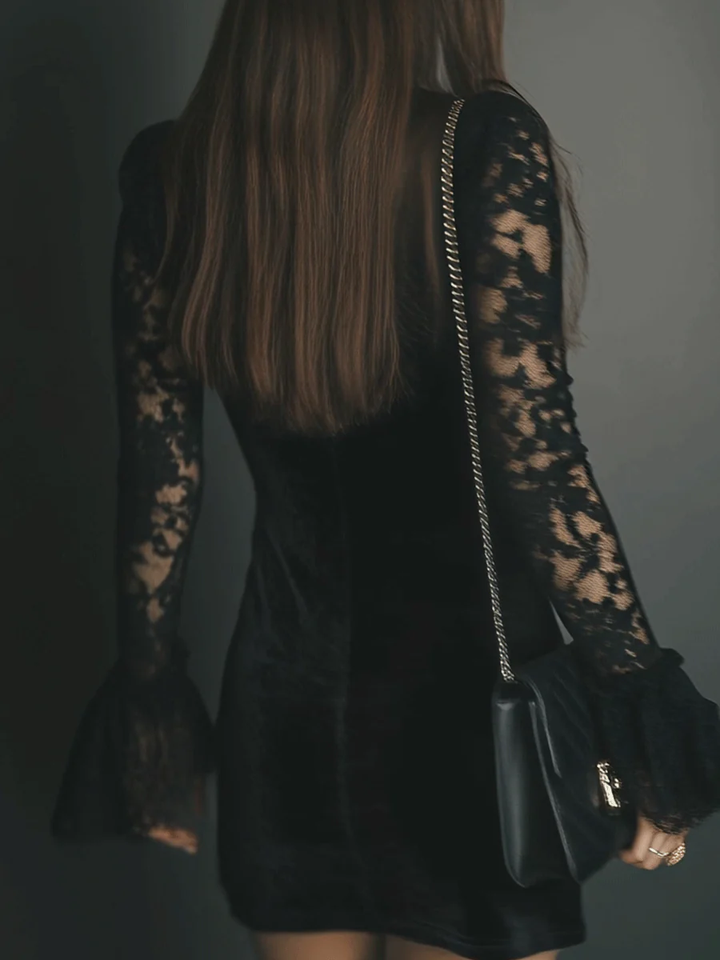 Orinthia | Minikleid für Damen mit besatz, V-Ausschnitt und langen Ärmeln