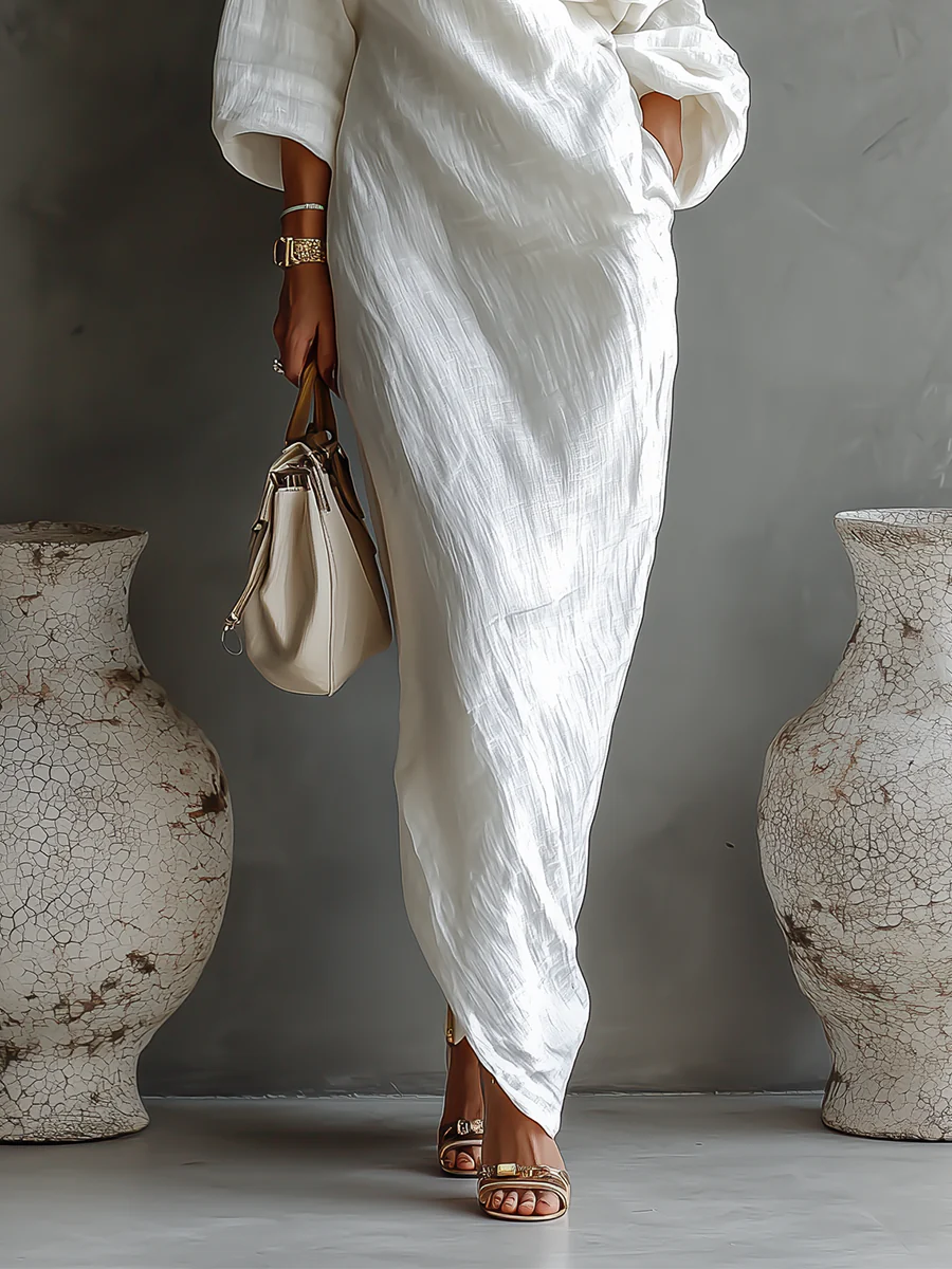 Nelle Chic Maxi-Kleid für Damen mit asymmetrischem Ausschnitt und kurzen Ärmeln
