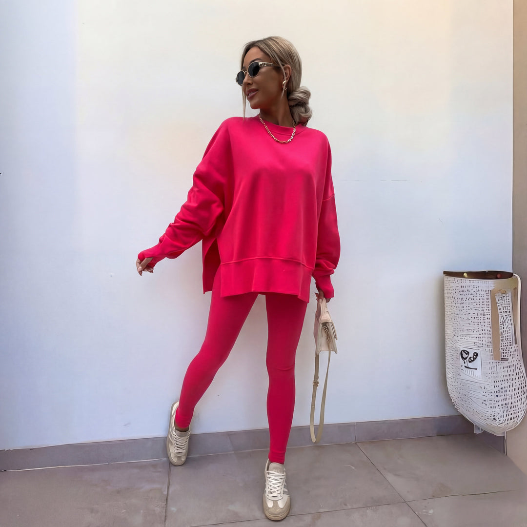 YACHI | Entspanntes Sweatshirt für Damen mit langen Ärmeln und Hosenensemble