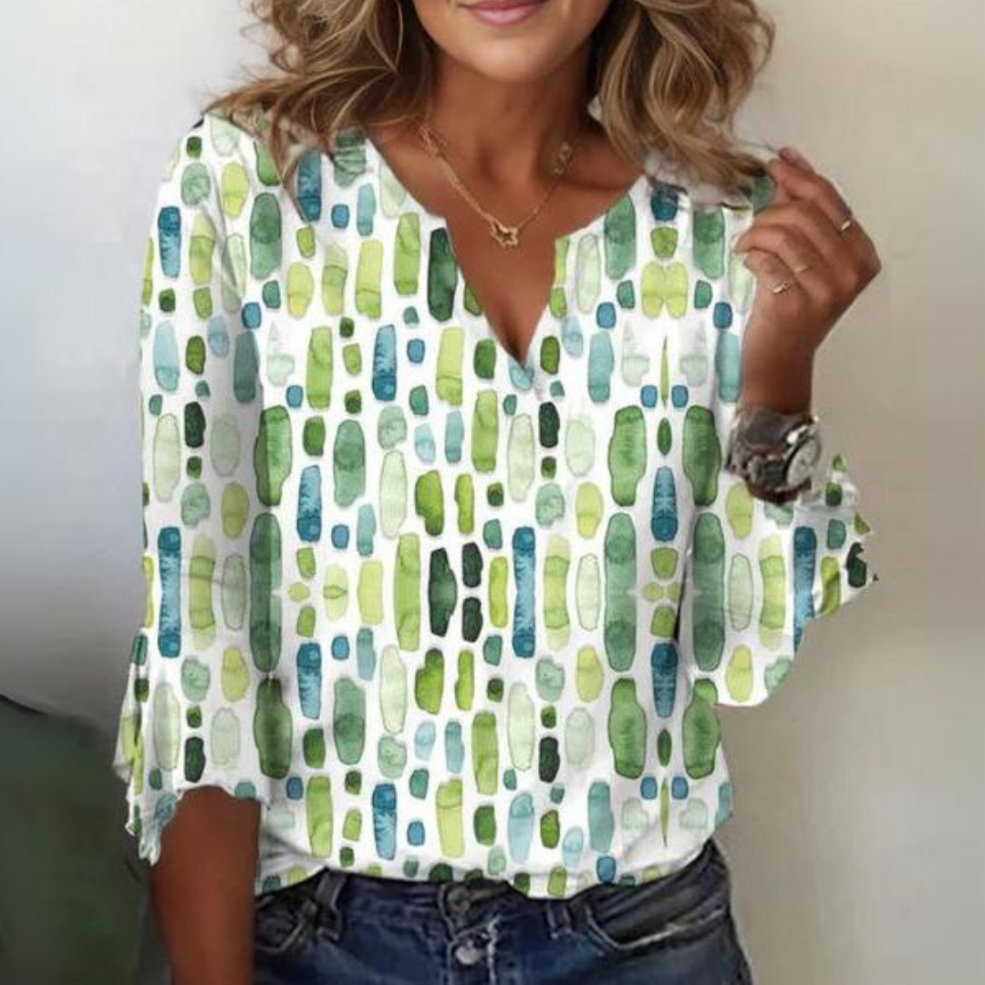 Julia | Geometrisch Bedruckte Lockere Bluse für Damen mit V-Ausschnitt