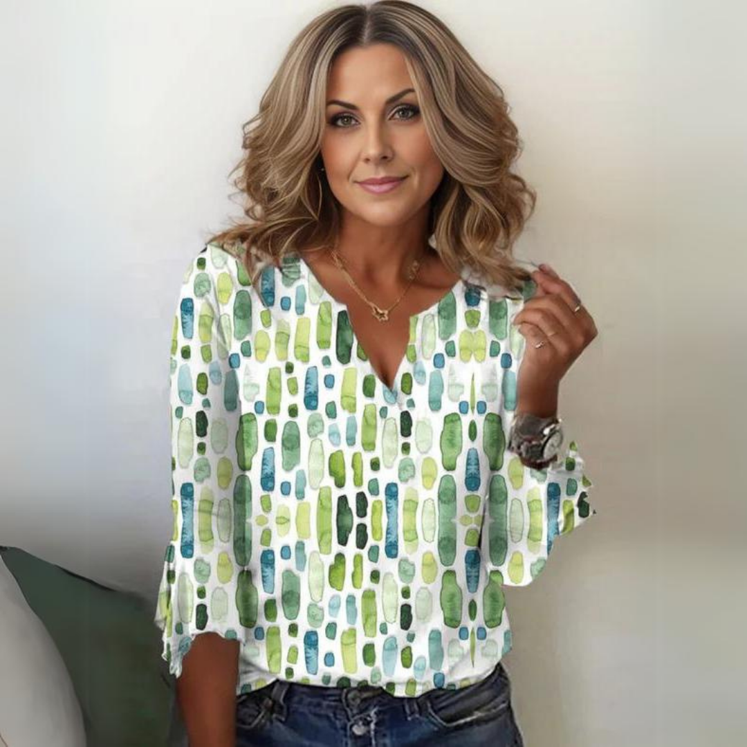 Julia | Geometrisch Bedruckte Lockere Bluse für Damen mit V-Ausschnitt