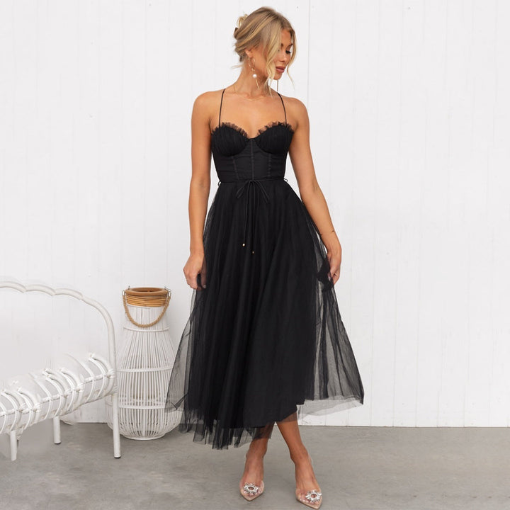 Damen ärmelloses Midikleid mit Bindegürtel
