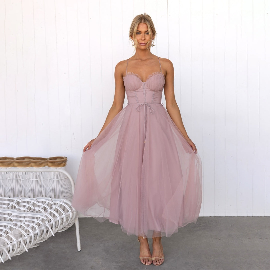 Damen ärmelloses Midikleid mit Bindegürtel