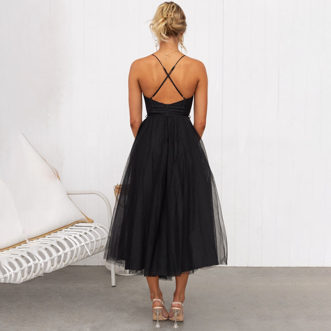 Damen ärmelloses Midikleid mit Bindegürtel
