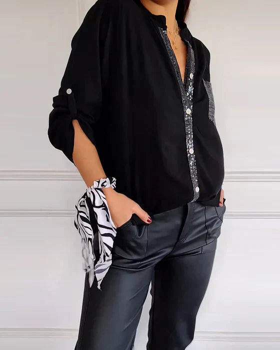 Elaine | Schickes Glamour-Top mit Sternenmuster und langen Ärmeln