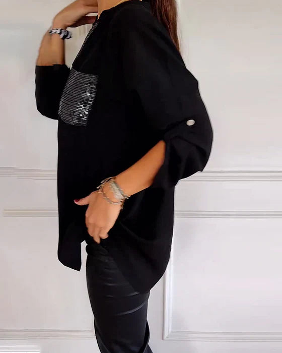 Elaine | Schickes Glamour-Top mit Sternenmuster und langen Ärmeln