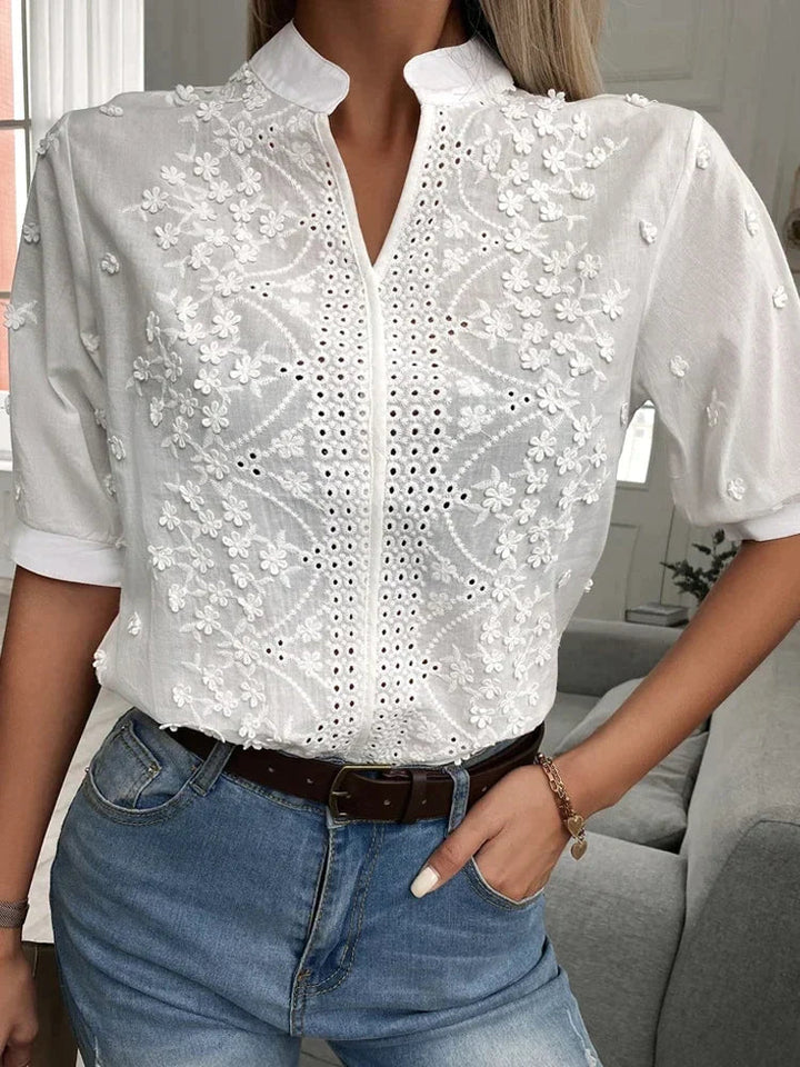 Leah | Klassische Elegante Bluse für Damen mit kurzen Ärmeln und Blumenmuster