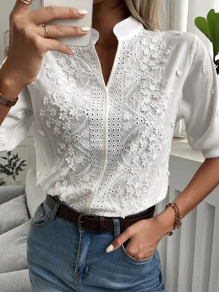 Leah | Klassische Elegante Bluse für Damen mit kurzen Ärmeln und Blumenmuster