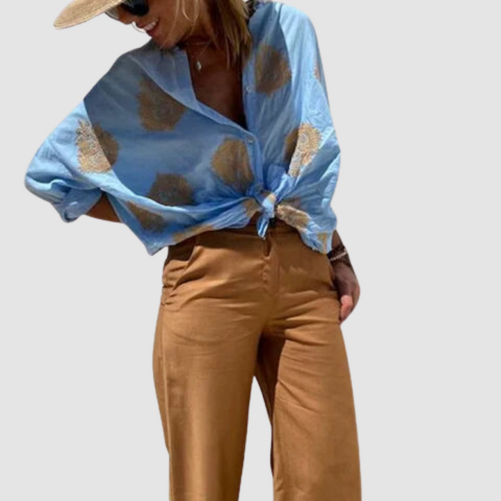 Gaby Elegante atmungsaktive Bluse für Damen mit Punkten und V-Ausschnitt