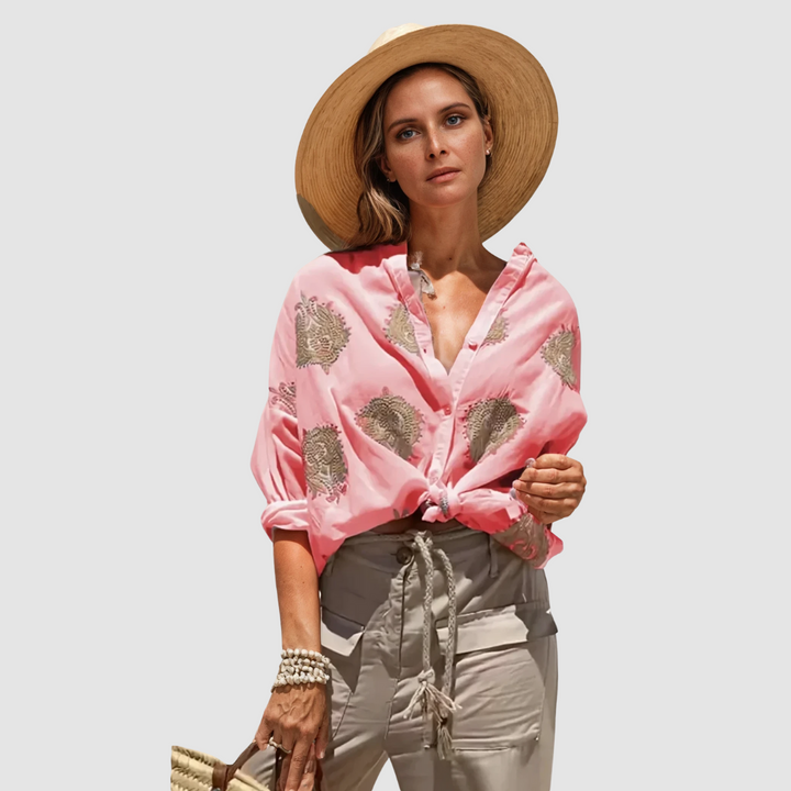 Gaby Elegante atmungsaktive Bluse für Damen mit Punkten und V-Ausschnitt