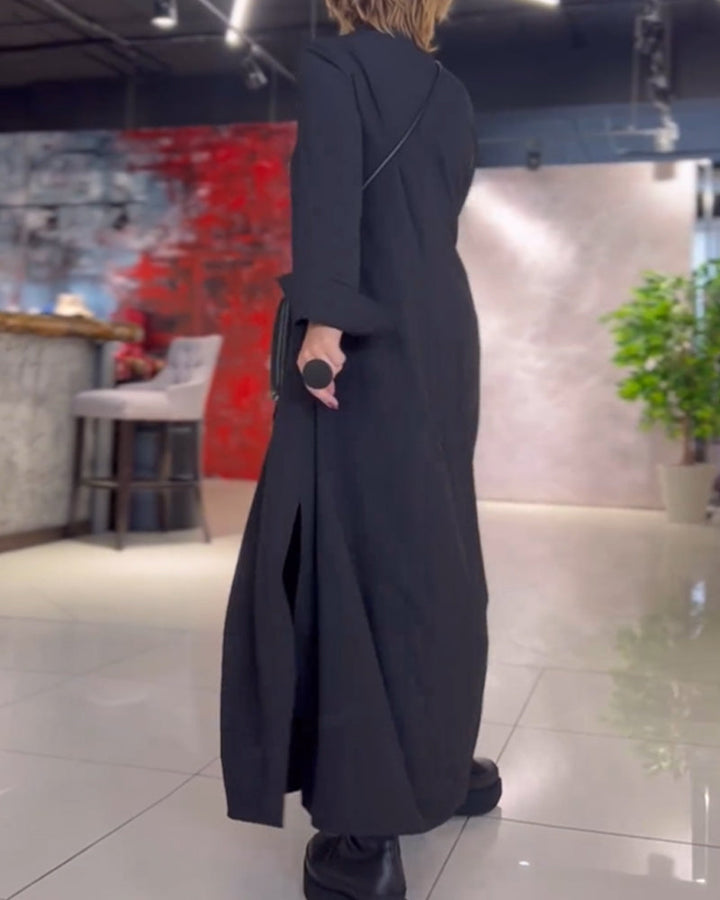 Eleanor | Lockeres Langes Maxikleid für Damen mit Revers und Seitenschlitz