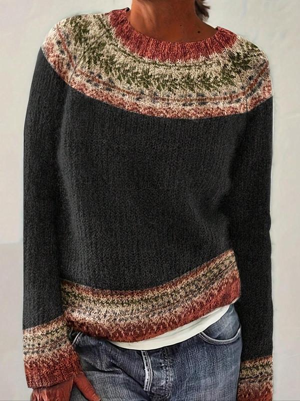 Susan | Schicker Ethno-Pullover Strickmode für Damen mit Rundhalsausschnitt