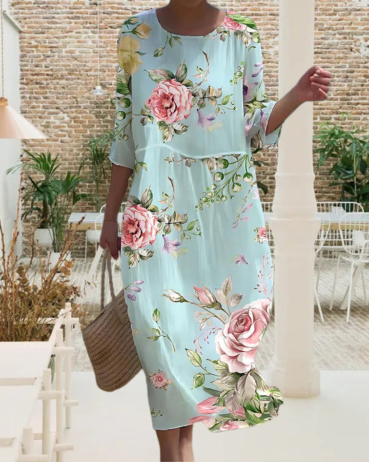 KAREN | Elegantes Blumenkleid mit langen Ärmeln