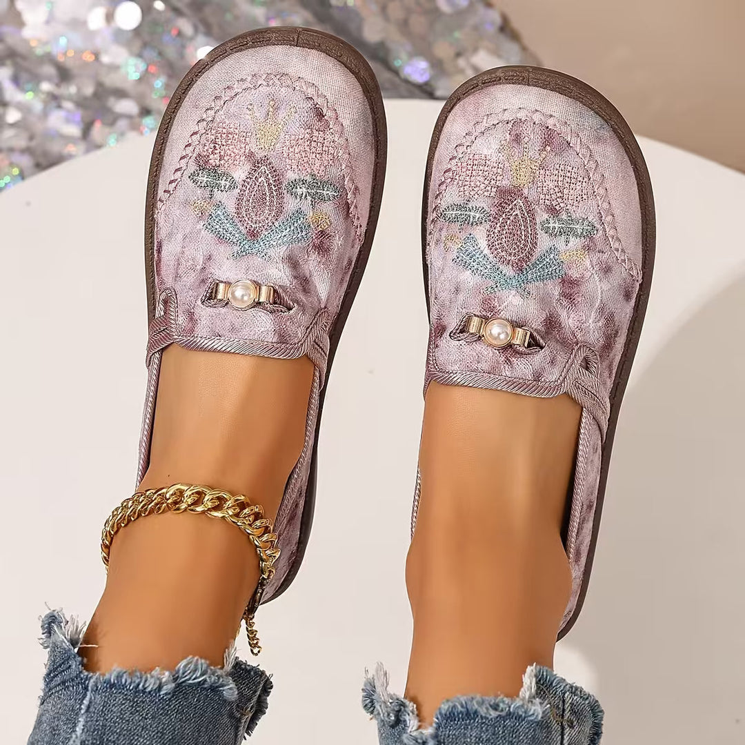 Eva | Orthopädische Slipper für Damen mit flachem Absatz und Blumenmuster