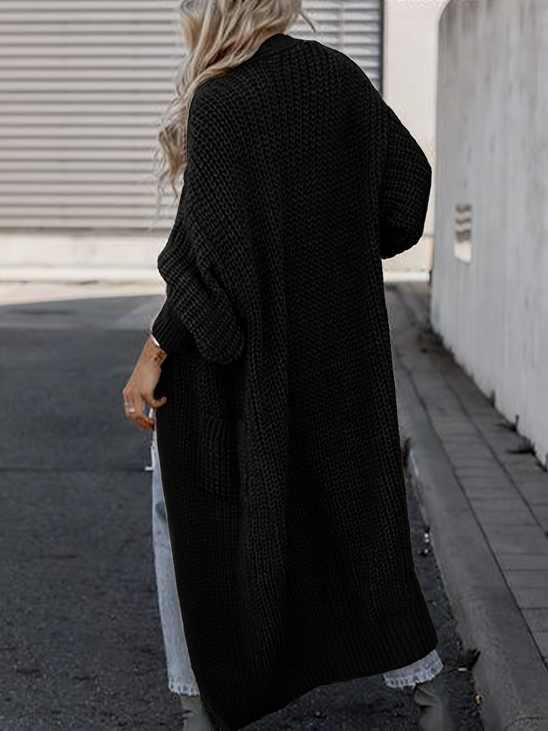 Damen-Maxi-Cardigan mit Taschen und langen Ärmeln