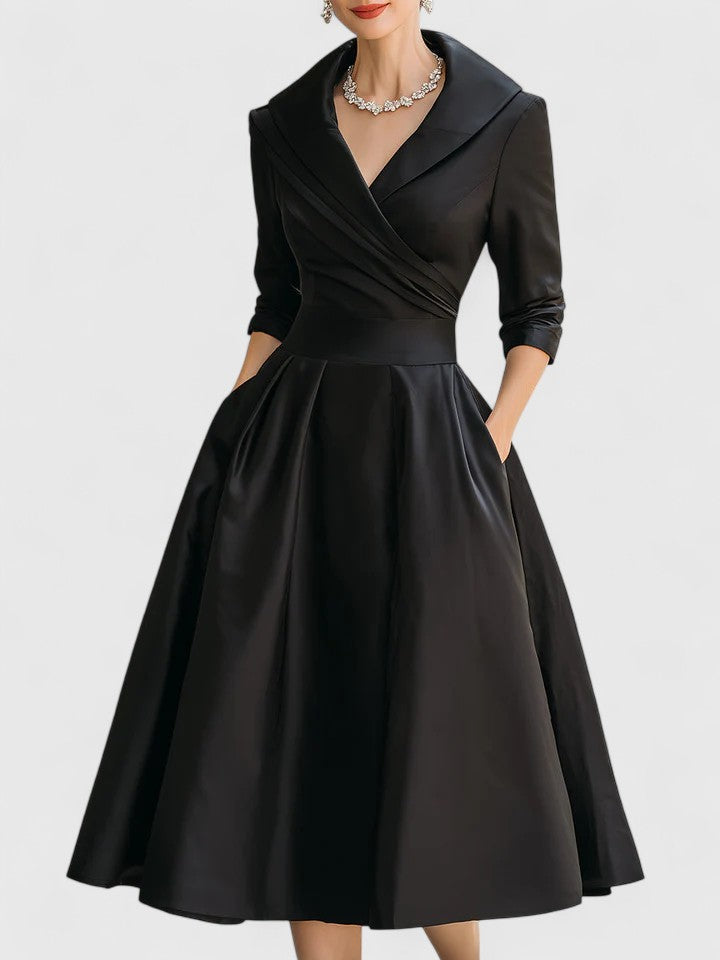 Marcelle | Zeitloses Eleganzkleid für Damen mit V-Ausschnitt und 3/4-Ärmeln