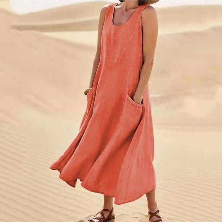 Tina | Sommer Kleid für Damen mit Rundhalsausschnitt und langen Ärmeln