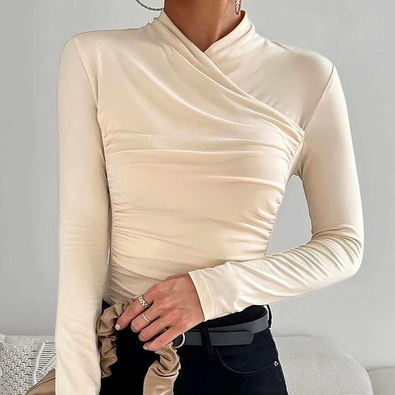 JANE | Klassisches Cross-Neck Top für Damen mit langen Ärmeln