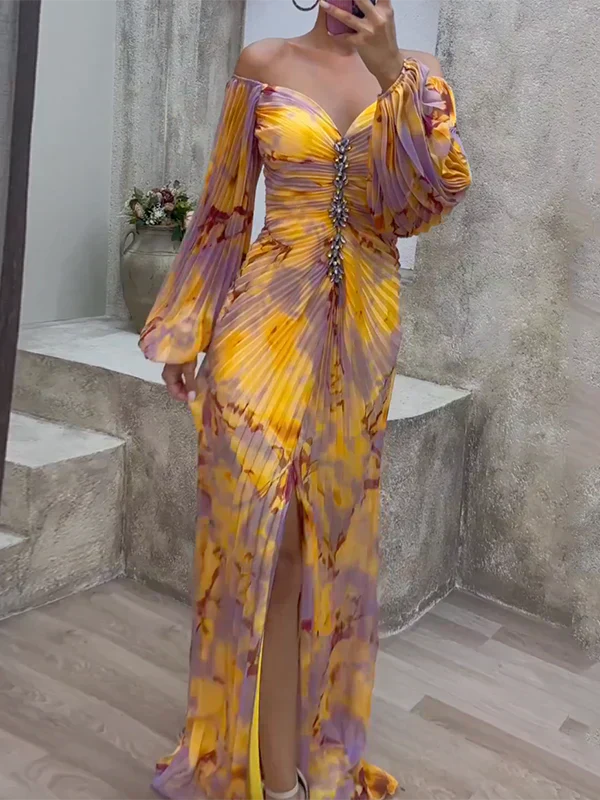 Selina | Elegantes V-Ausschnitt-Maxikleid für Damen mit langen Ärmeln