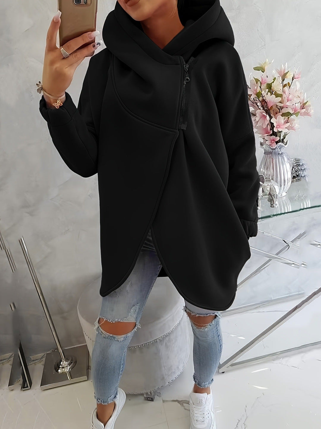 Emma | Bequemer Zip-Up Hoodie für Damen mit Kapuze und langen Ärmeln