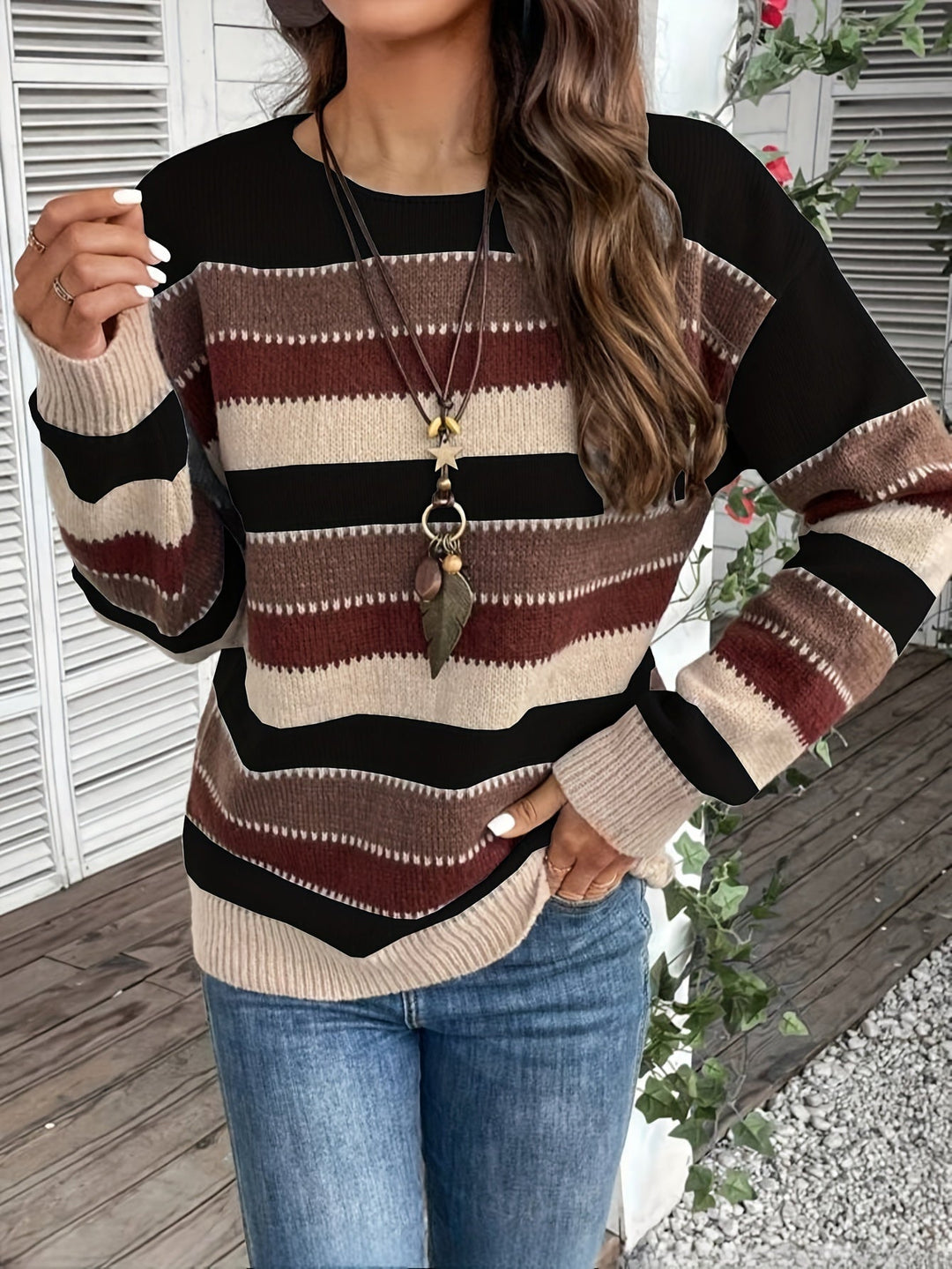 Leni | Damen Pullover mit Rundhalsausschnitt, gestreift