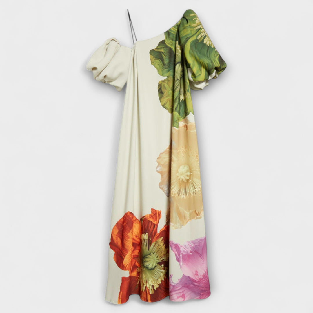 Florales asymmetrisches Maxikleid für Damen mit asymmetrischem Ausschnitt