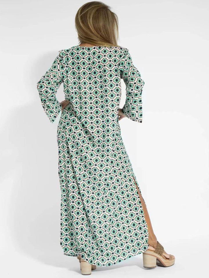 Chloe | Bauchbedeckendes Maxikleid für Damen mit V-Ausschnitt und langen Ärmeln