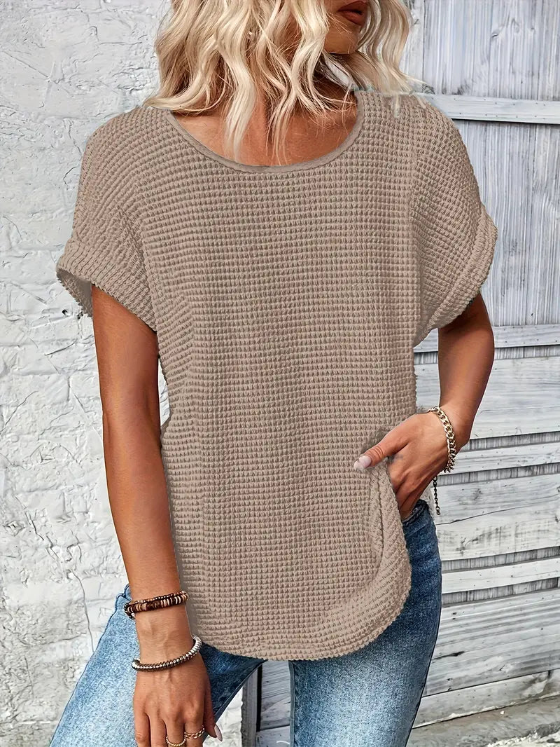 Oliv | Bequemes Rundhals-T-Shirt mit Rundhalsausschnitt