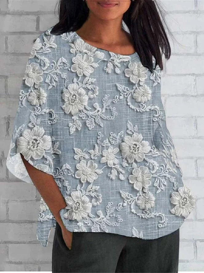 Larissa | Vintage Bluse für Damen mit floralem Muster und Rundhalsausschnitt