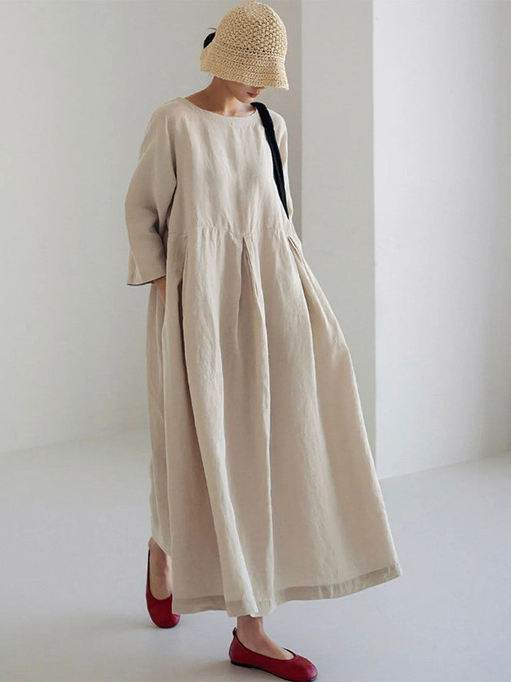 Ella | Lockeres Midikleid für Damen mit Seitentaschen und Rundhalsausschnitt