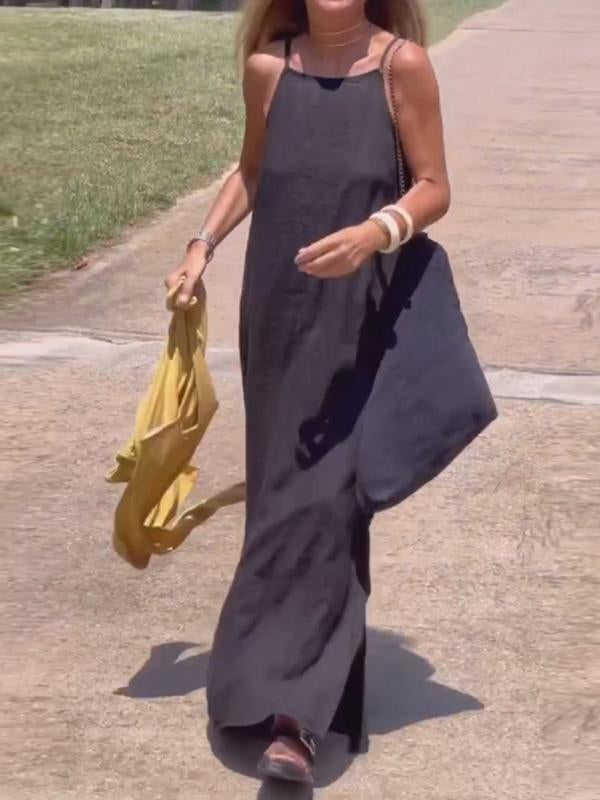 Lässiges langes Maxikleid und für Damen mit Rundhalsausschnitt