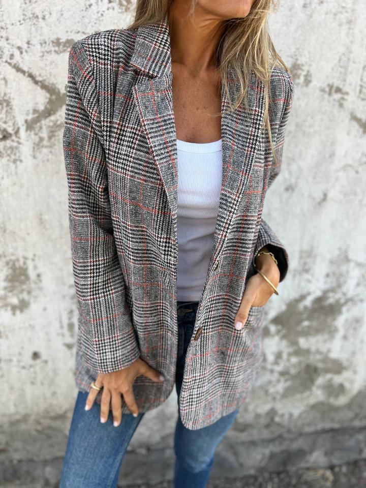 Amelia | Lässiger Karoblazer für Damen mit Revers und langen Ärmeln