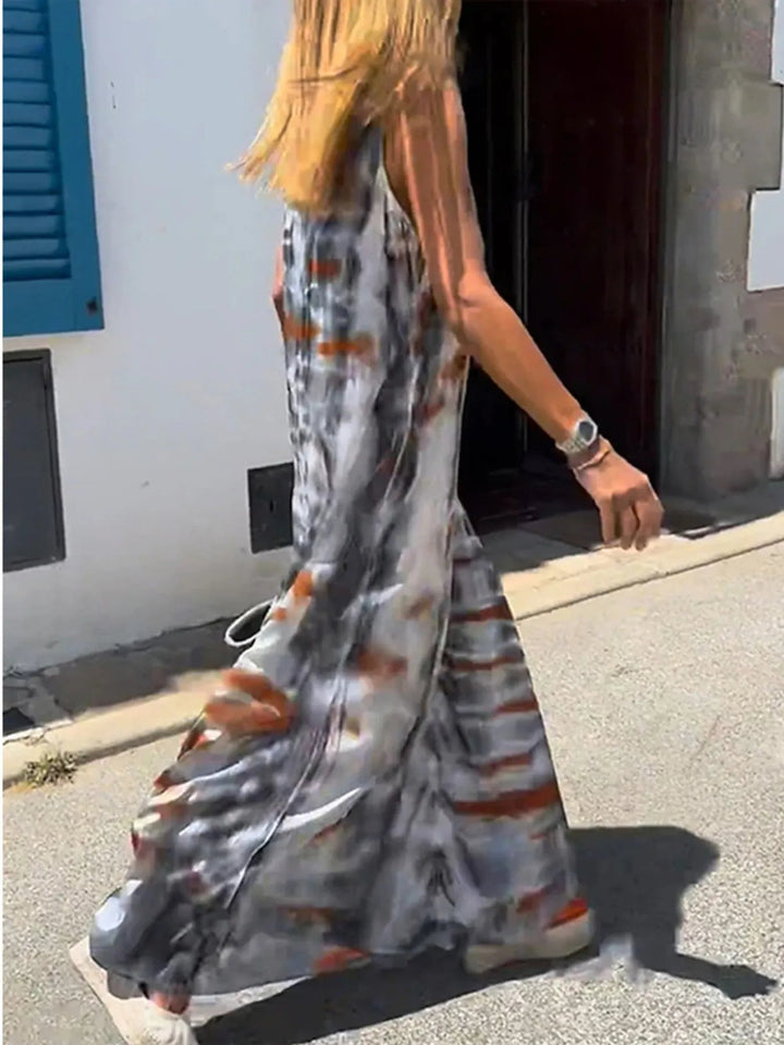 Tie-Dye V-Ausschnitt Maxi Cami Kleid für Damen mit Batik-Optik