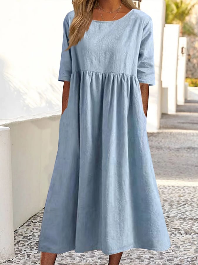 Colette | Auffälliges Chic Midikleid für Damen mit Rundhalsausschnitt