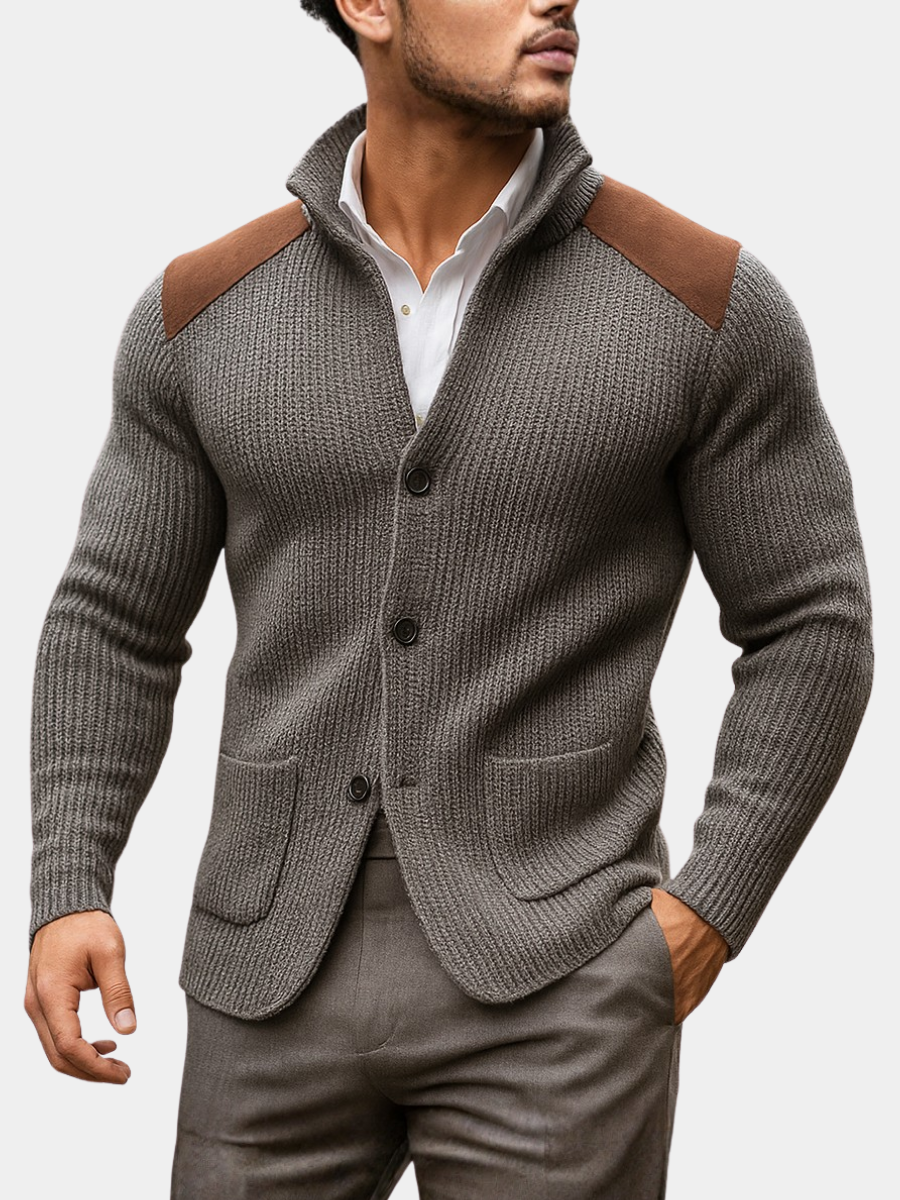 Silvoro | Stricktextur Blaser für Herren mit V-Ausschnitt und langen Ärmeln