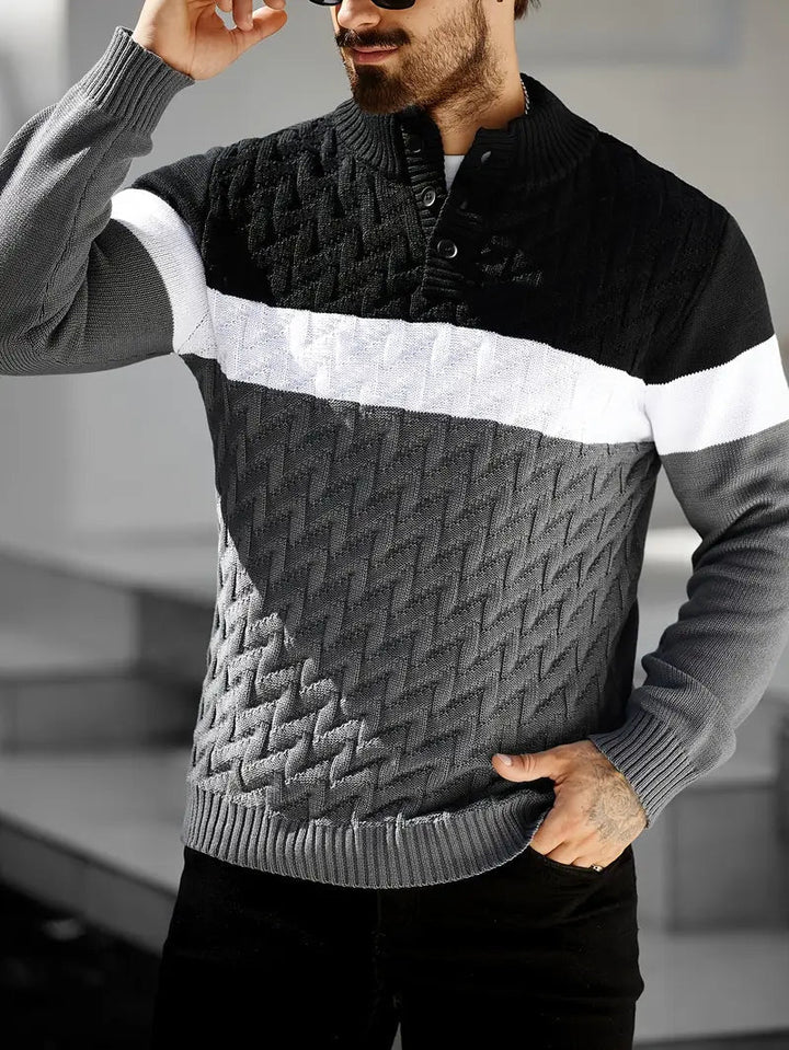 Brit und Boho | Der Atlas Henley Strickpullover mit geometrischem Muster