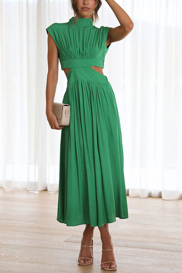 Quincy | Midi-Kleid für Damen mit Cut-Out und Taschen und Rundhalsausschnitt
