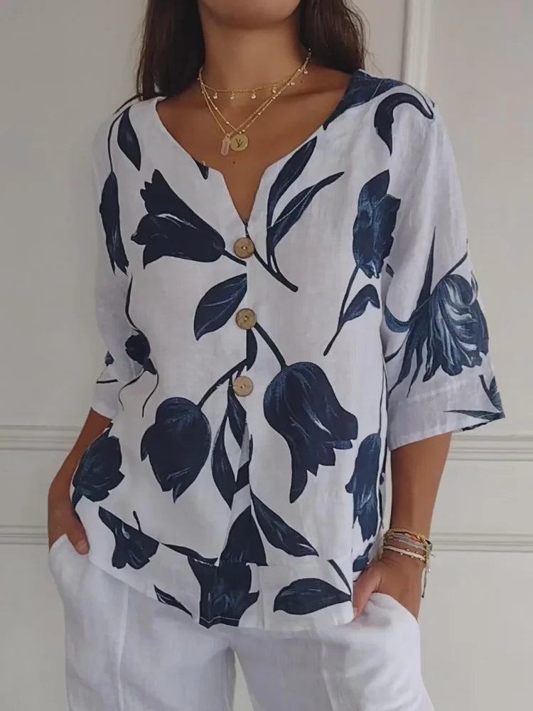 Sanne | Florale Button-Up Bluse mit langen Ärmeln