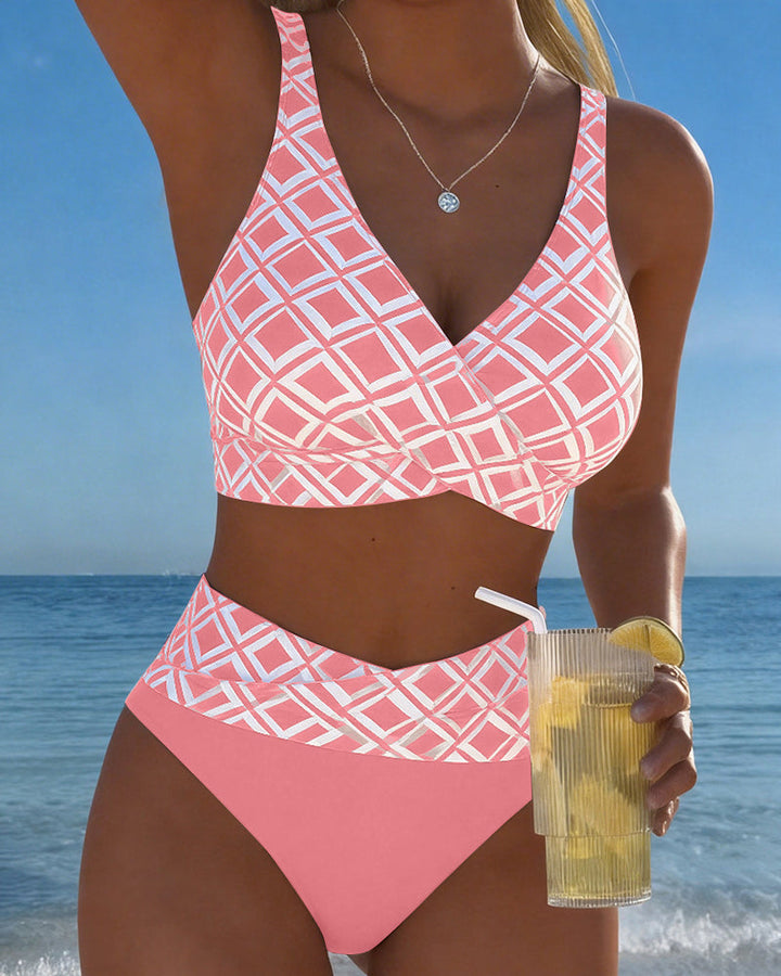 Martina | Bikini kariert mit bügellosem BH und hochgeschnittener Unterhose