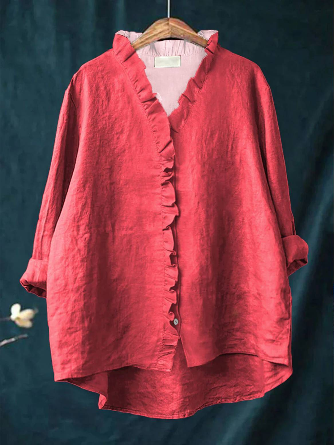 Veronica | Premium Rüschenshirt für Damen mit V-Ausschnitt und langen Ärmeln