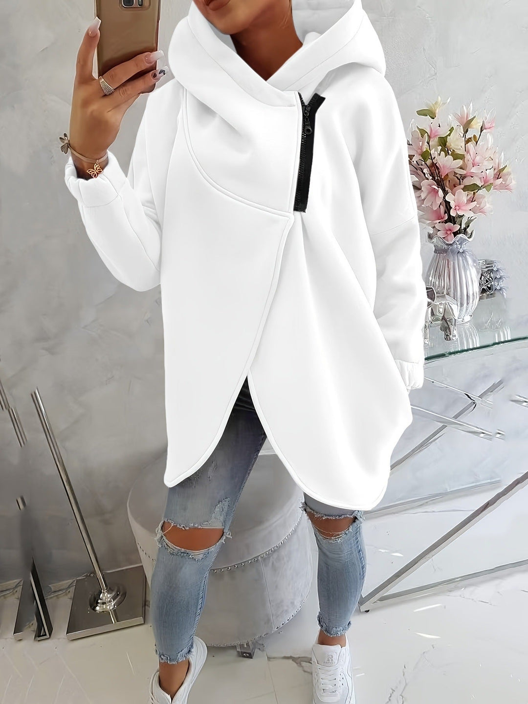 Emma | Bequemer Zip-Up Hoodie für Damen mit Kapuze und langen Ärmeln