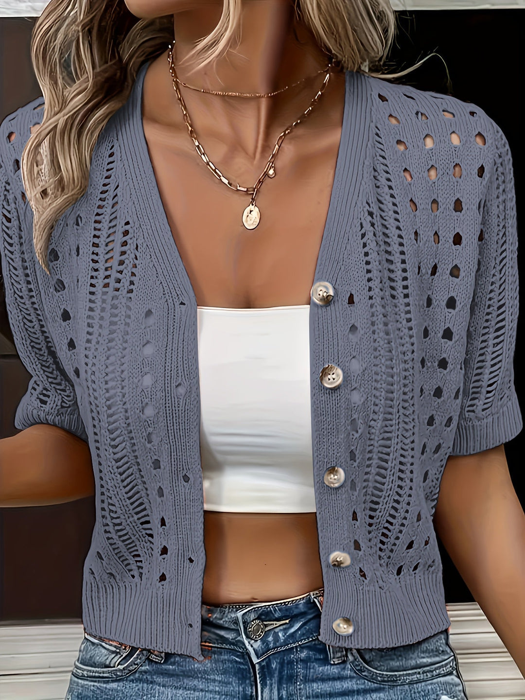 Kendall | Trendy Kurzarm-Cardigan für Damen mit V-Ausschnitt