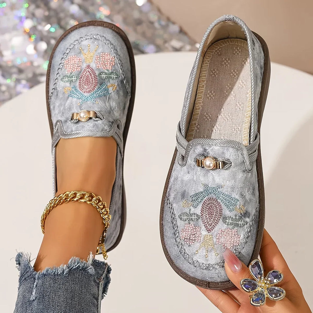 Eva | Orthopädische Slipper für Damen mit flachem Absatz und Blumenmuster