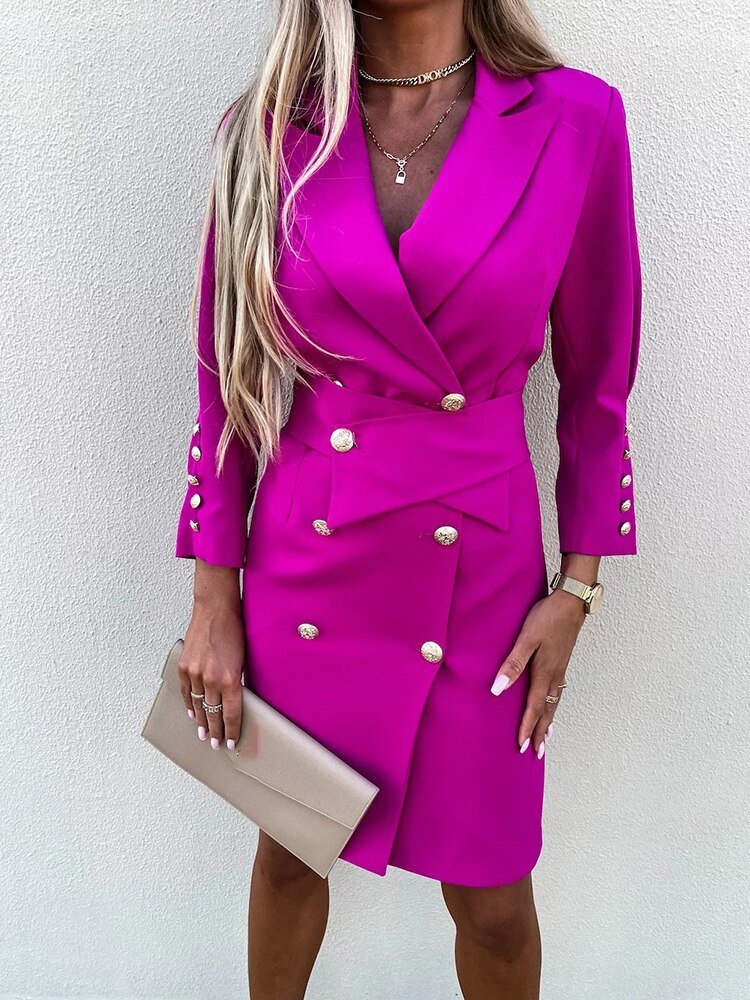 Emma Stilvolles Blazer-Minikleid für Damen mit V-Ausschnitt und langen Ärmeln