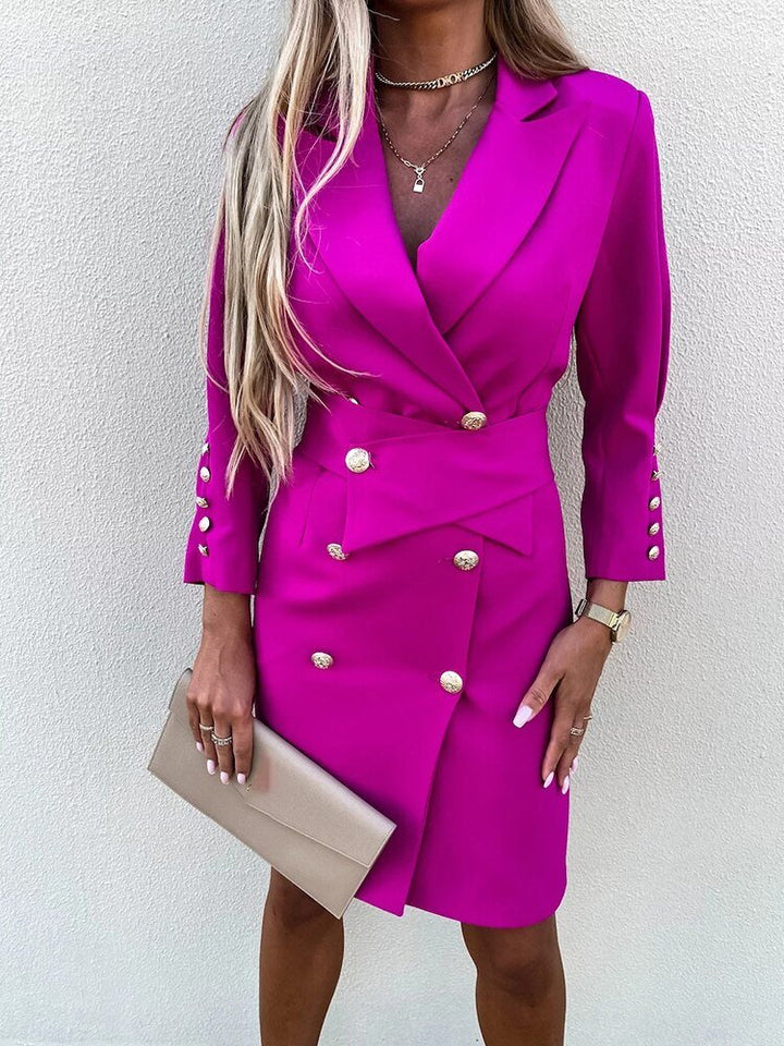 Emma Stilvolles Blazer-Minikleid für Damen mit V-Ausschnitt und langen Ärmeln