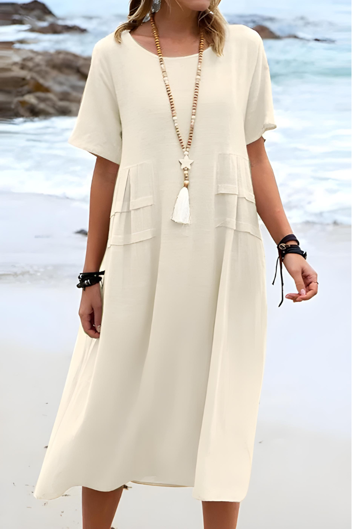 TAYLOR | Bequemes Kleid mit Bauchbedeckung und Rundhalsausschnitt