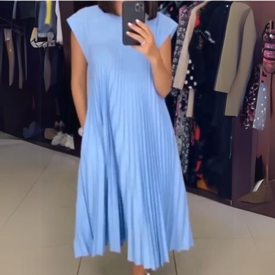 Alexa | Leichtes und Frisches Faltenkleid für Damen mit Rundhalsausschnitt